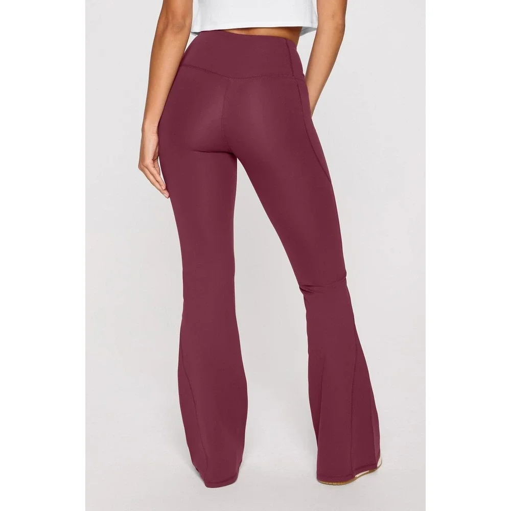 Fabletics Flare PureLuxe Pants Everyday Crossover Medium Burgundy Yoga Pockets